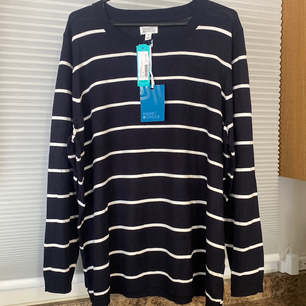 Market & Spruce Navy White Stripe Aubree Elbow Patch Sweater